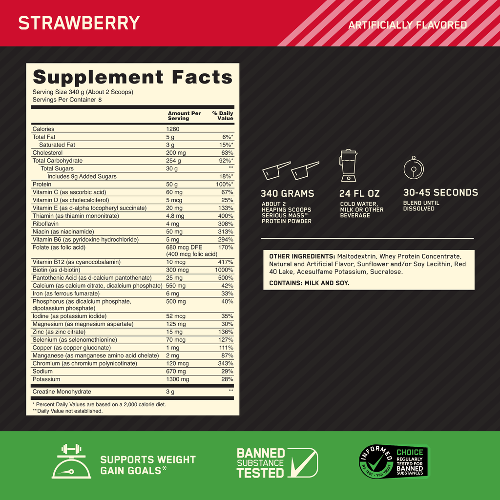 lb 6 Optimum High Weight Serious kg) Nutrition Mass, (2.72 Gain Protein Strawberry, Powder,