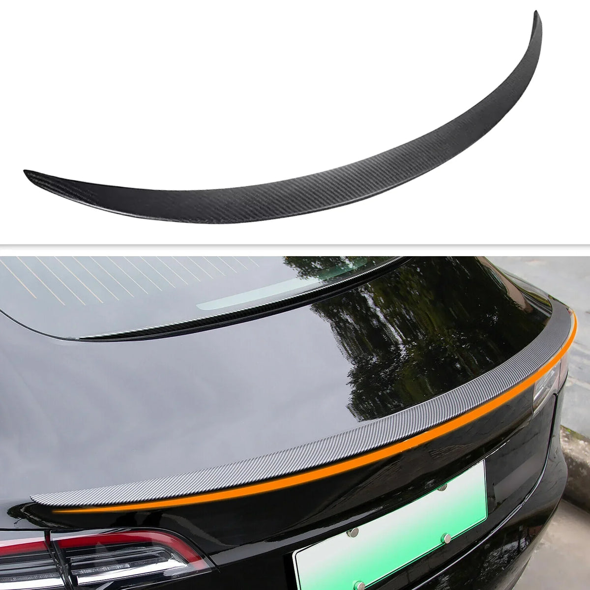 3 2017 For Wing - Carbon Tesla (Matte Spoiler Model Lip Trunk Fiber) 2023 Rear