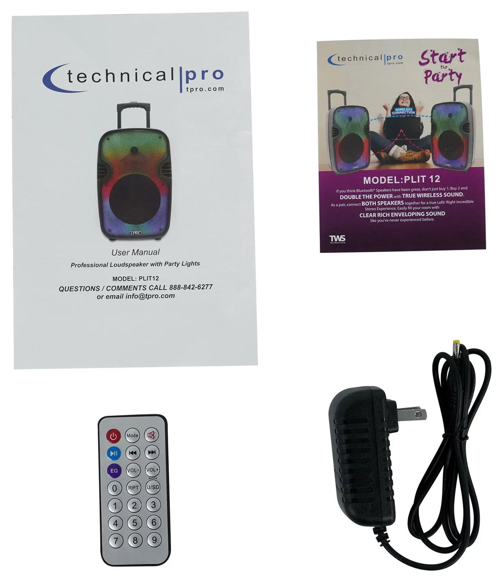 PLIT12 Pro Speakers+Wireless 12" Link+Stands Technical LED (2) Bluetooth Party