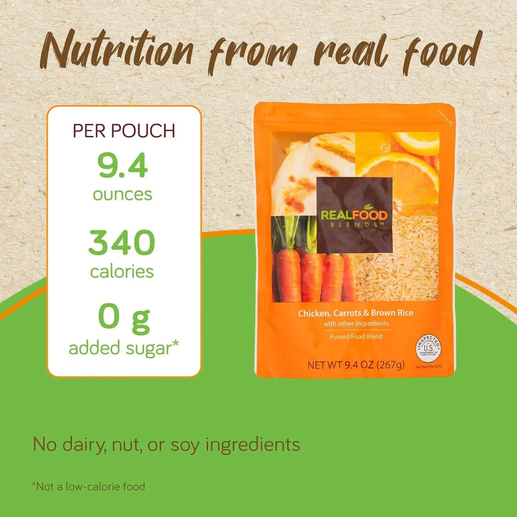 for 9.4 People Meals Chicken, & Orange (Pack Food - Fed 12) Real - of Oz Blends Carrots - Pouch Rice Brown Tube