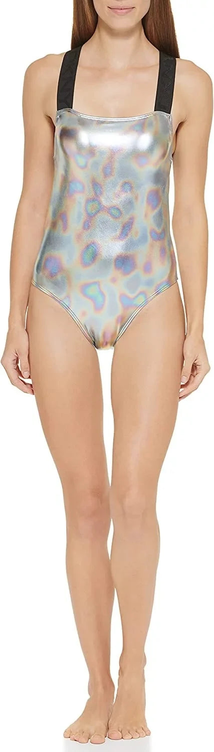 One-Piece Metallic Swimsuit, US Crisscross SILVER DKNY Medium