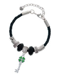 Celtic Four Green Knot Lucky Coach Silvertone Clover 7"+2" Jewelry Leaf Extender Bracelet, Delight Translucent Key Leather Bead