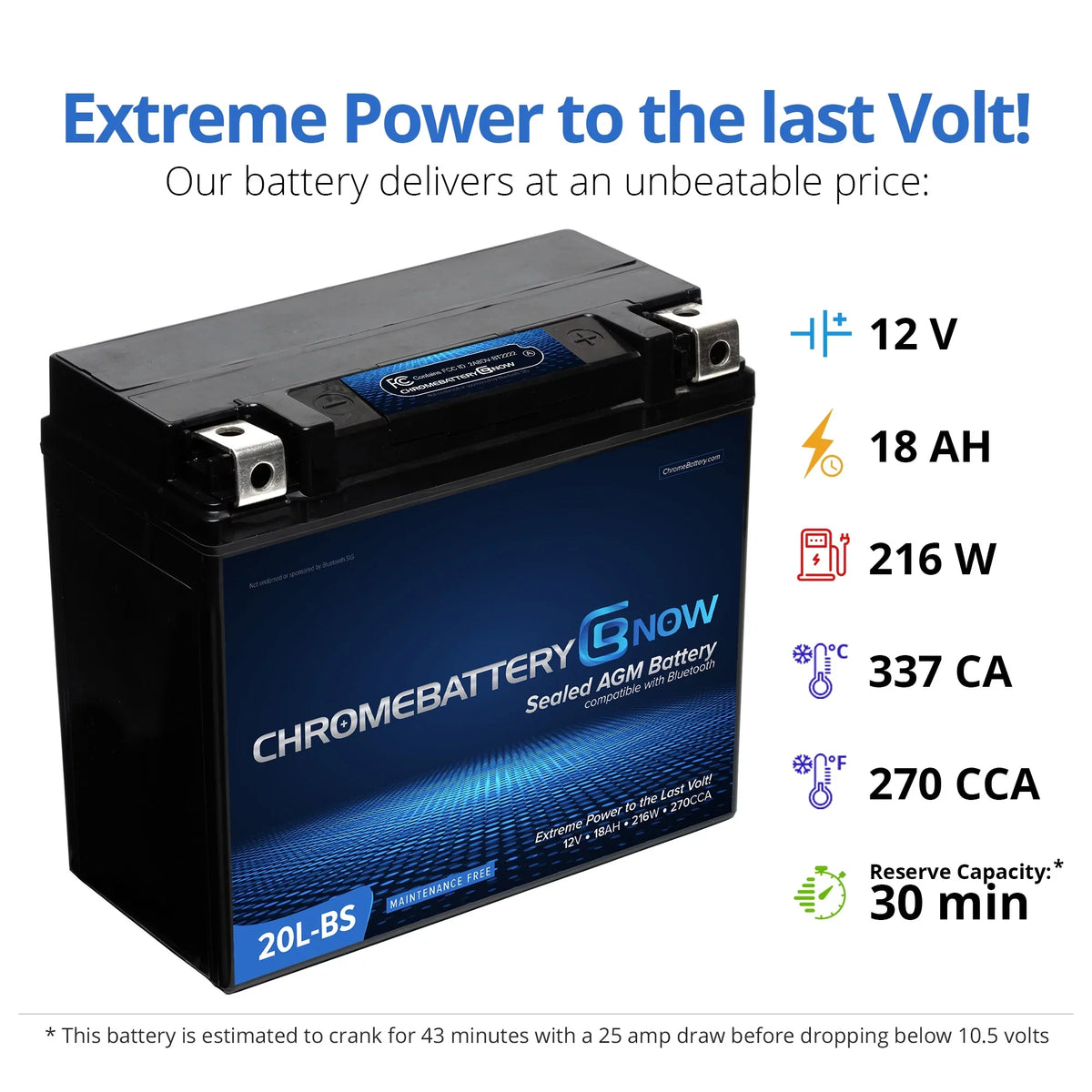 (2018 - Battery Battery (20l-bs 270 Ah, Volt,18 Ytx20l-bs (sea-doo) 900 Smartphone Connectivity 2020) 12 Brp Wireless for AGM Personal Watercraft Now 90 Intelligent Chrome Years - Gti Cca)