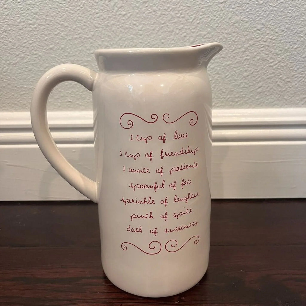 9" Pitcher Valentine's LL for Ceramic side Letters Dunn recipe Reverse POTION love with Red Ivory Rae Day Double-sided has LOVE H