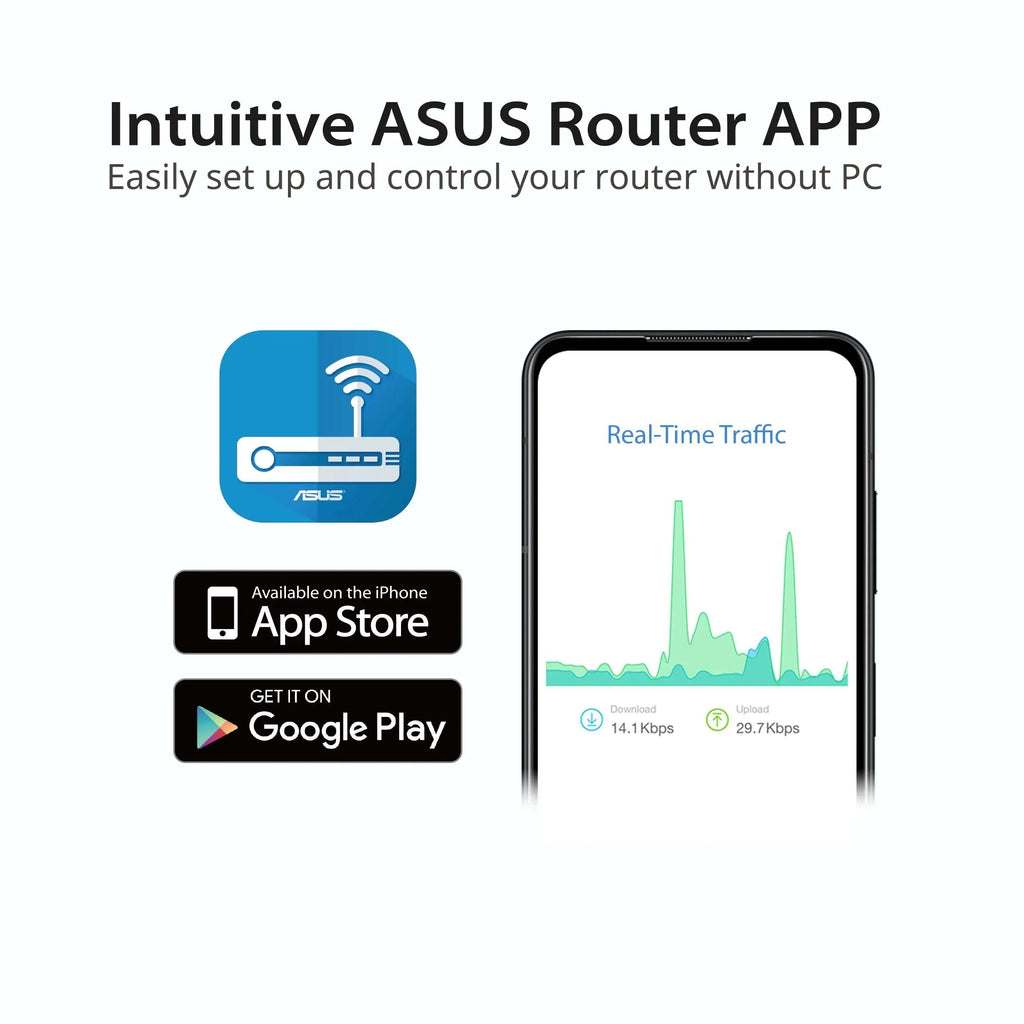 WiFi ASUS Gigabit - Lifetime Dual Control, Parental Internet (RT-AX57) Router Compatible, Gaming 6 Band Streaming, Wireless Security, Included OFDMA & Internet Router, MU-MIMO, AiMesh