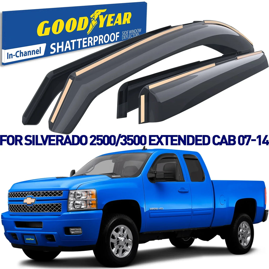 2500HD/3500HD Accessories,4 Cars,Vent Silverado Window 2007-2014 Deflectors for for Chevrolet(Chevy) Extended Visors Cab,Rain in-Channel Guards,Window Goodyear Deflector,Car Shatterproof pcs-GY007713