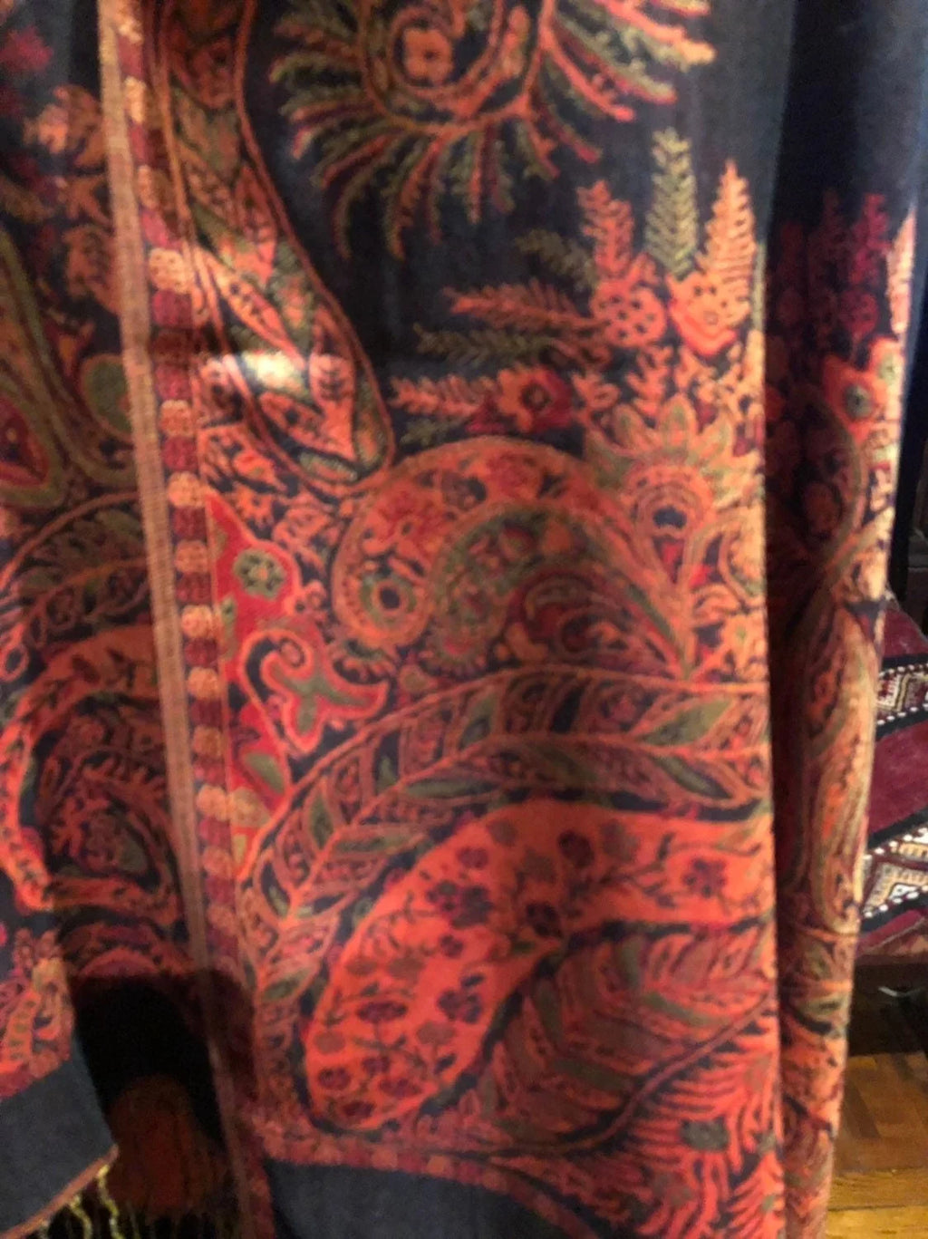 Pashmina Red Scarf Wrap Brocade Vintage Paisley Black