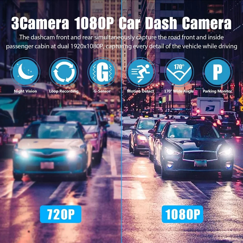sensor Dash Video Front Dual Car G Cam Inside Recorder Rear Camera HD 1080P New Lens
