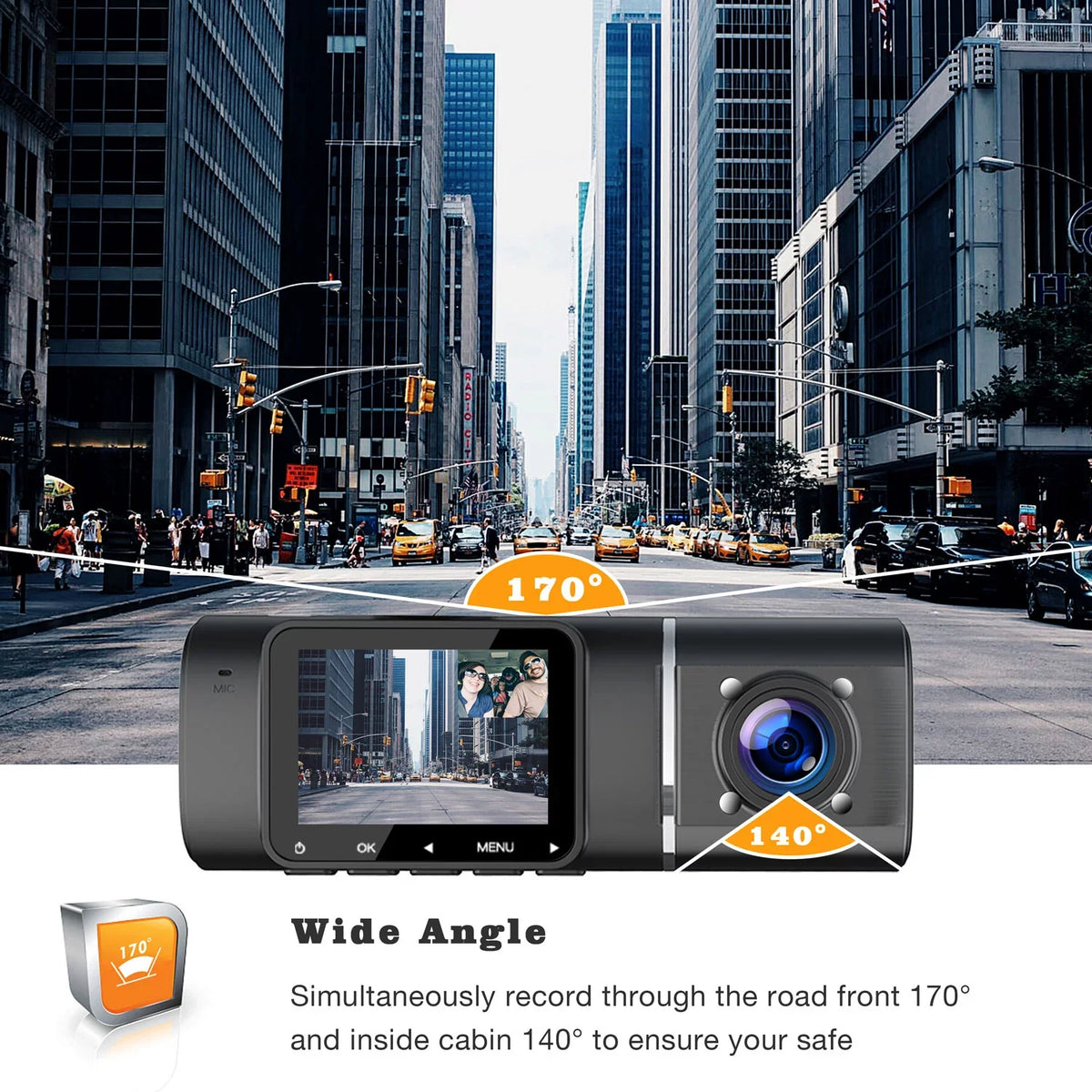 Inside, Car Front Black IR Vision FHD Dash Camera 1080P Cam HD 720P Night TOGUARD and