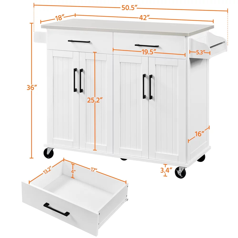 Yaheetech & Towel Kitchen White Rack, Bar Drawers with Cabinets Storage & Spice Island &