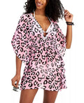 Juniors' Swim Cover-up, Printed PINK Smocked-Waist Miken LEOPARD Small US