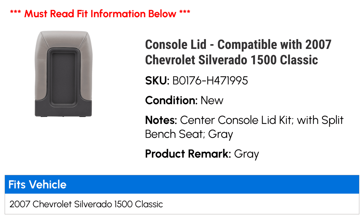 with Silverado 1500 Chevy Console Classic 2007 Compatible Lid -