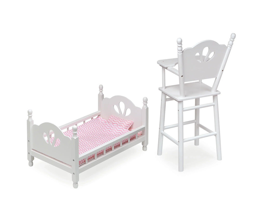 and Bedding 18 English Badger - inch Basket for with White/Pink Country Chair Bed High Dolls