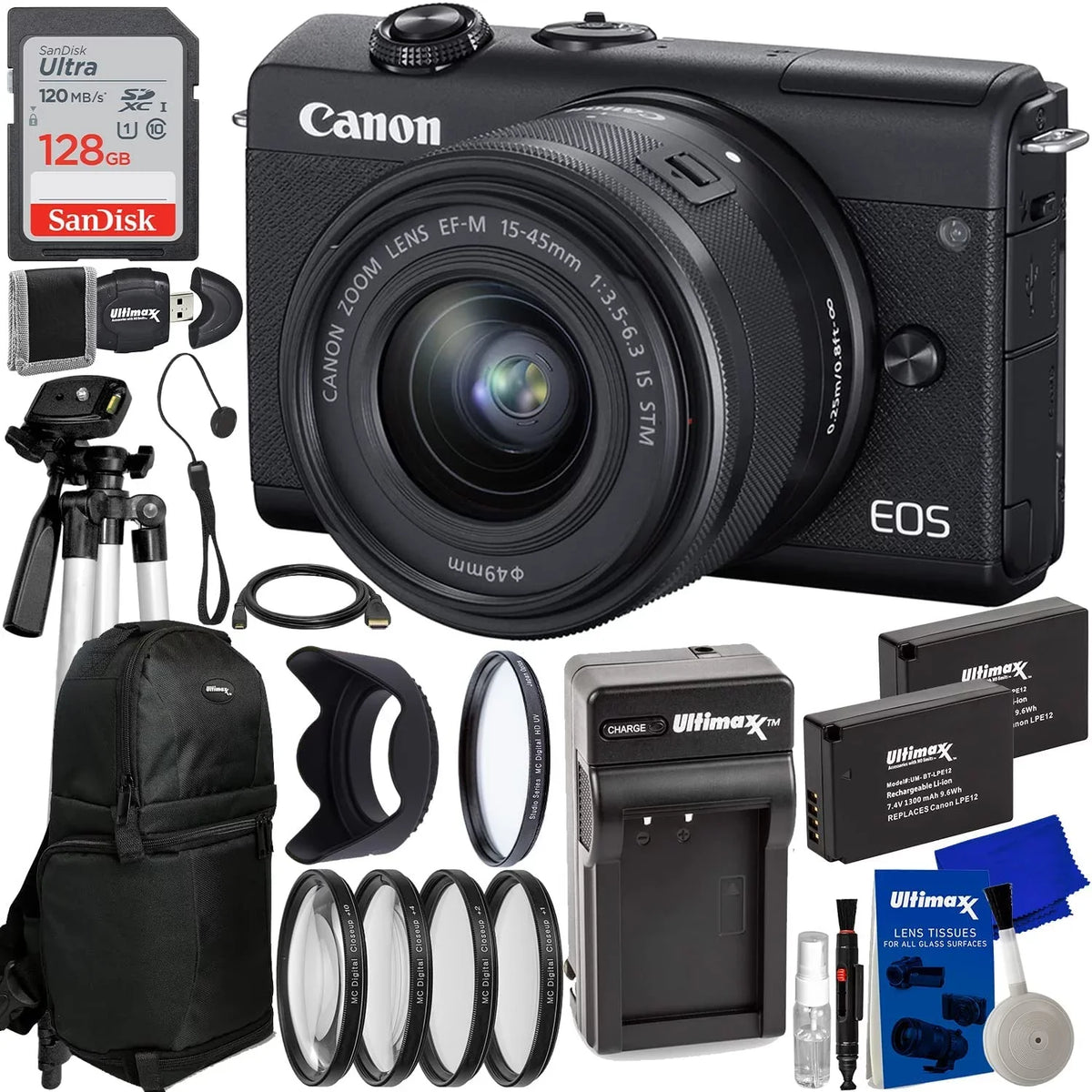M200 Kit EOS Digital Lens Camera (Black) 128GB 15-45mm with + Canon Mirrorless