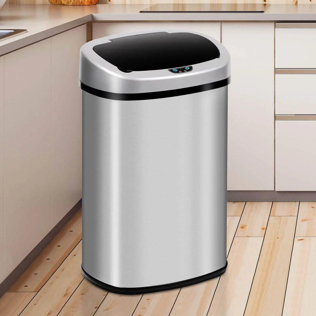 Office Can Touch-Free Trash Waste with Steel Automatic Silver Motion Home, Lid, Anti-Fingerprint Bin Designed Kitchen for Garbage Stainless Gallon NiamVelo Can with Sensor, 13 Mute &