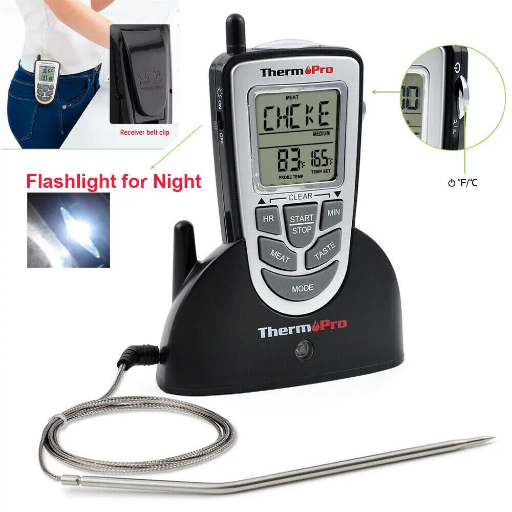 BBQ Food Probe LCD Kitchen Cooking Wireless ThermoPro, Grill Remote Meat Smoke, Oven Thermometer