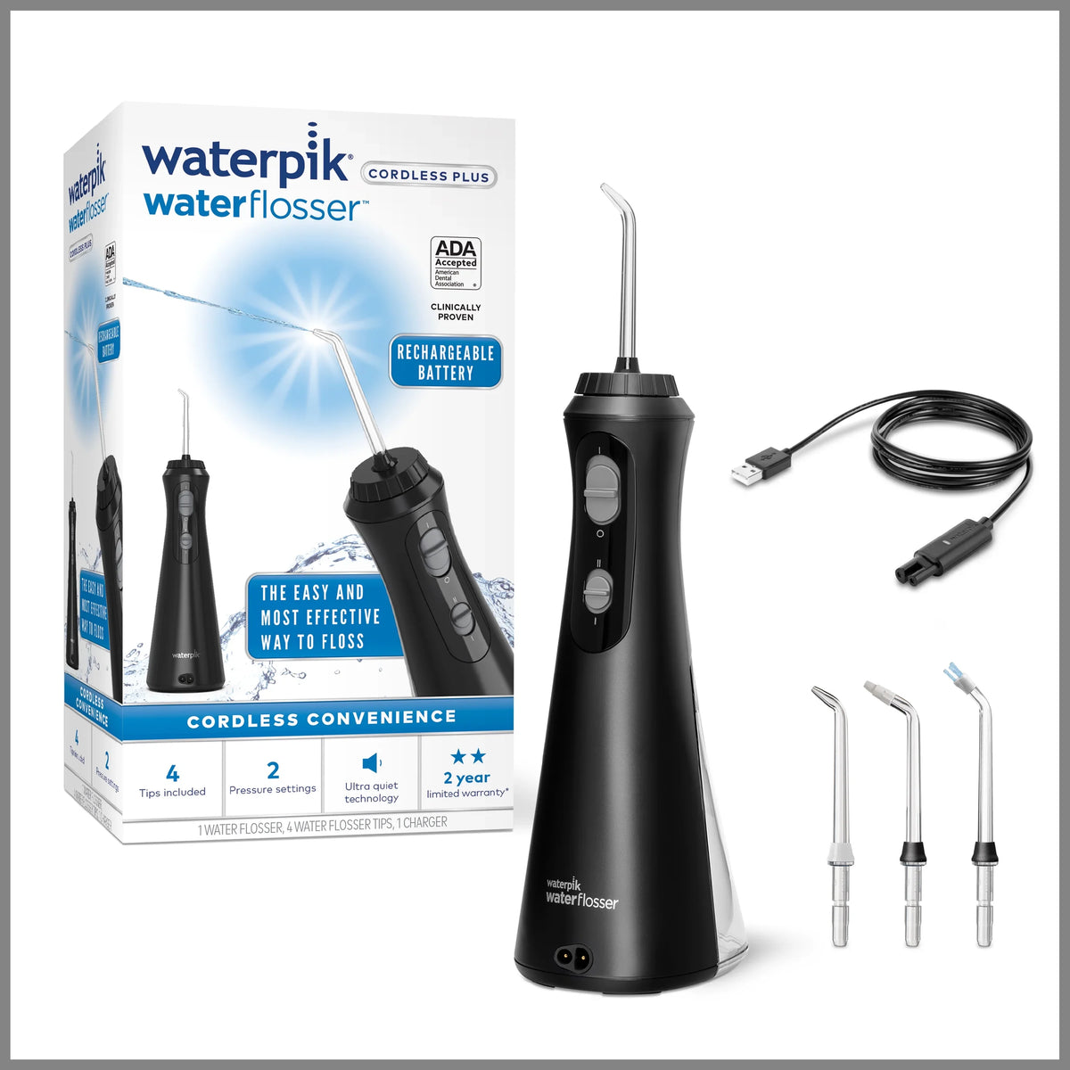 Flosser Oral Waterpik Cordless Water Black Irrigator, Portable Plus
