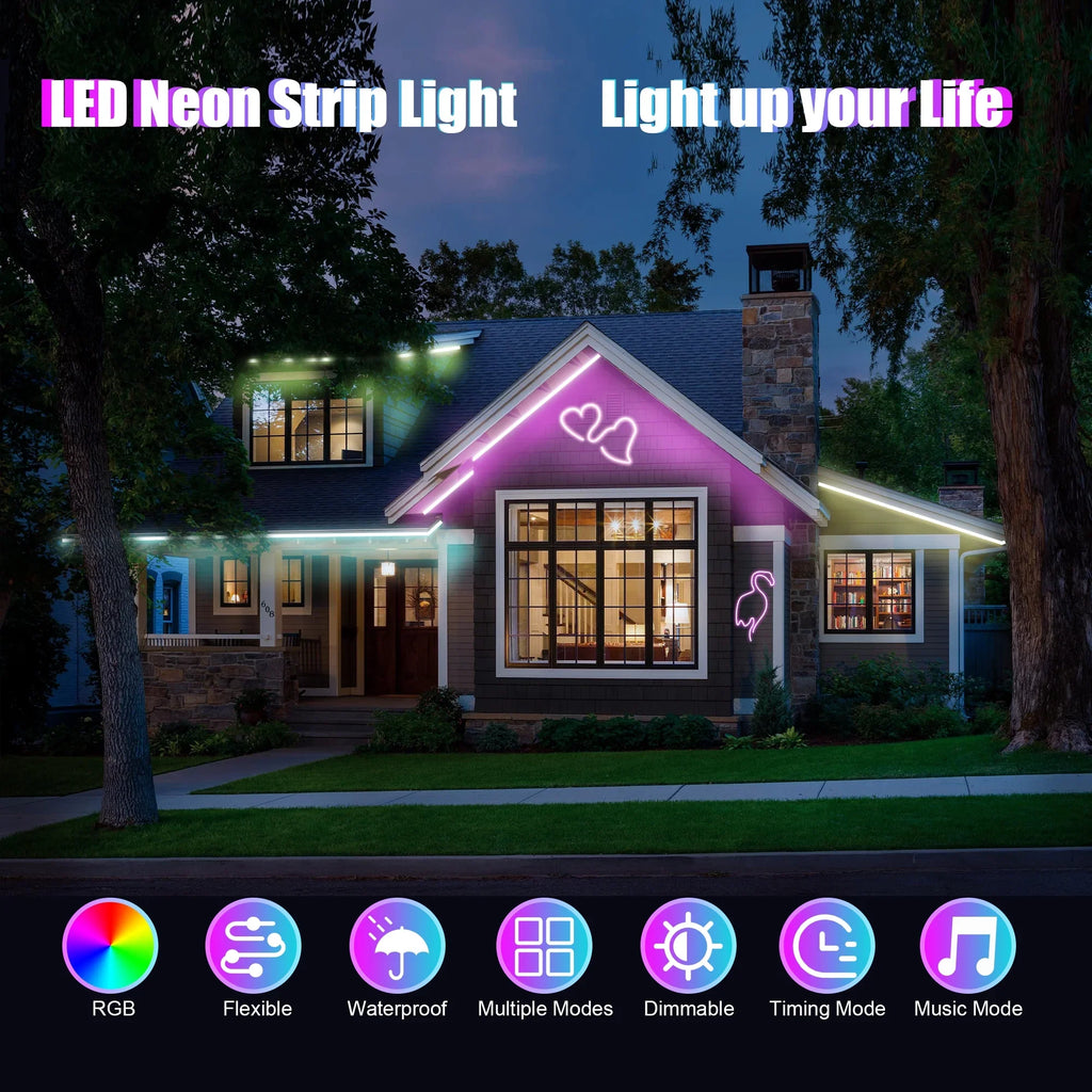 Works Room Music Flexible Neon For Living 9.8ft LED Alexa Decoraction IP67 Waterproof Lights Dimmable Outdoor CheDux DIY Sync Wall, With Function, Google, Strip Control And With Light Remote And