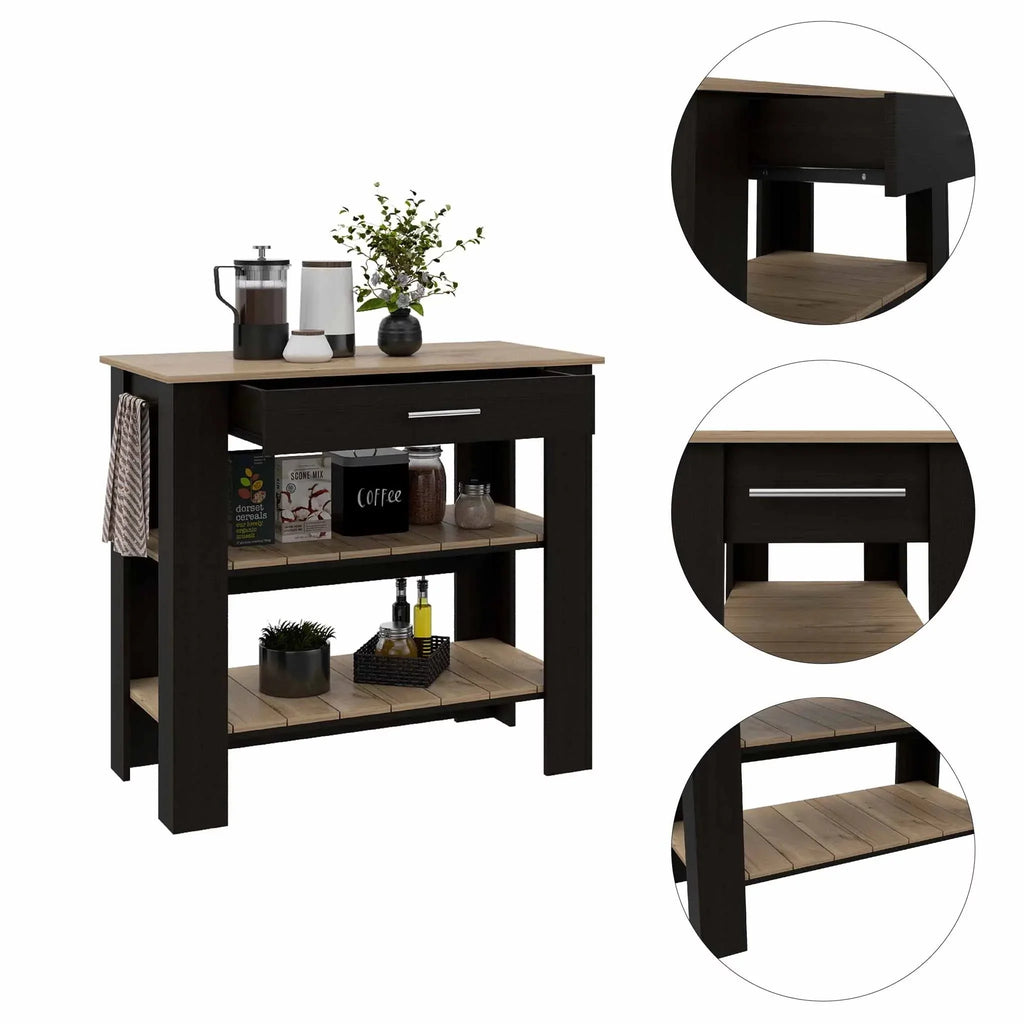 Kitchen Product Island, Assembled Boahaus Oak Light Reims / Height Wengue in, Black 37