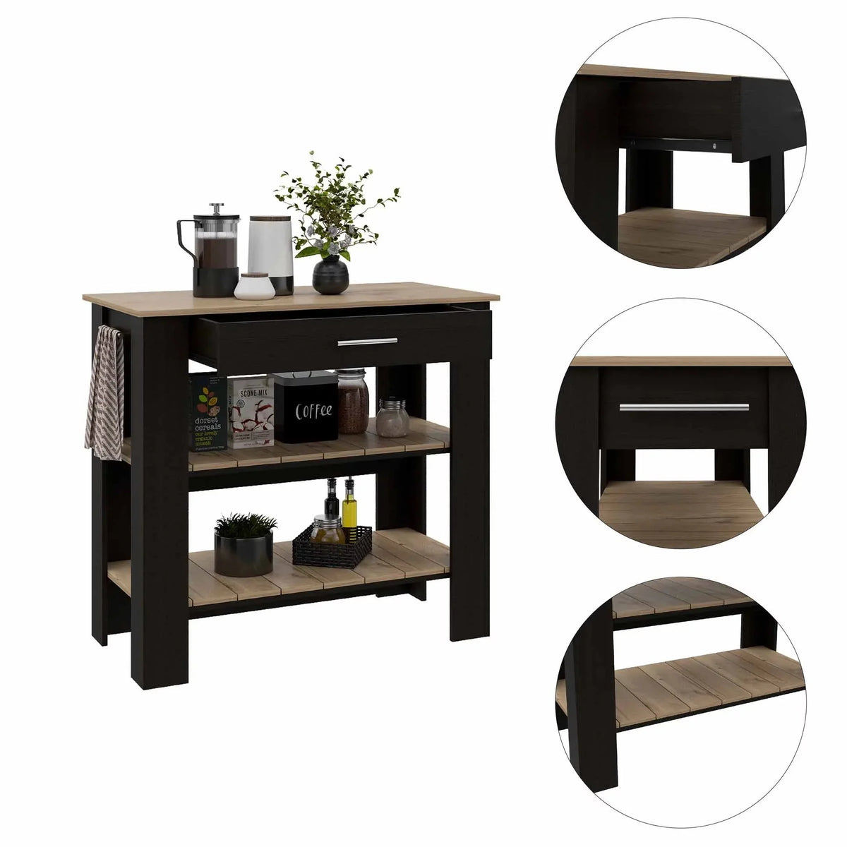 Kitchen Product Island, Assembled Boahaus Oak Light Reims / Height Wengue in, Black 37