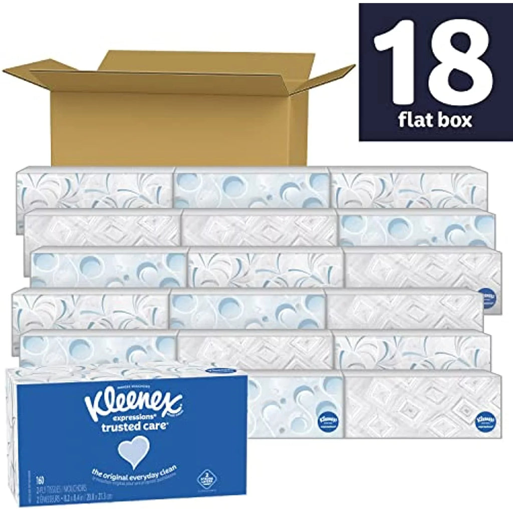 Box, Boxes, 18 Facial Per Care Expressions 2-Ply 160 Tissues) Tissues, Flat Total Tissues Trusted Kleenex (2,880