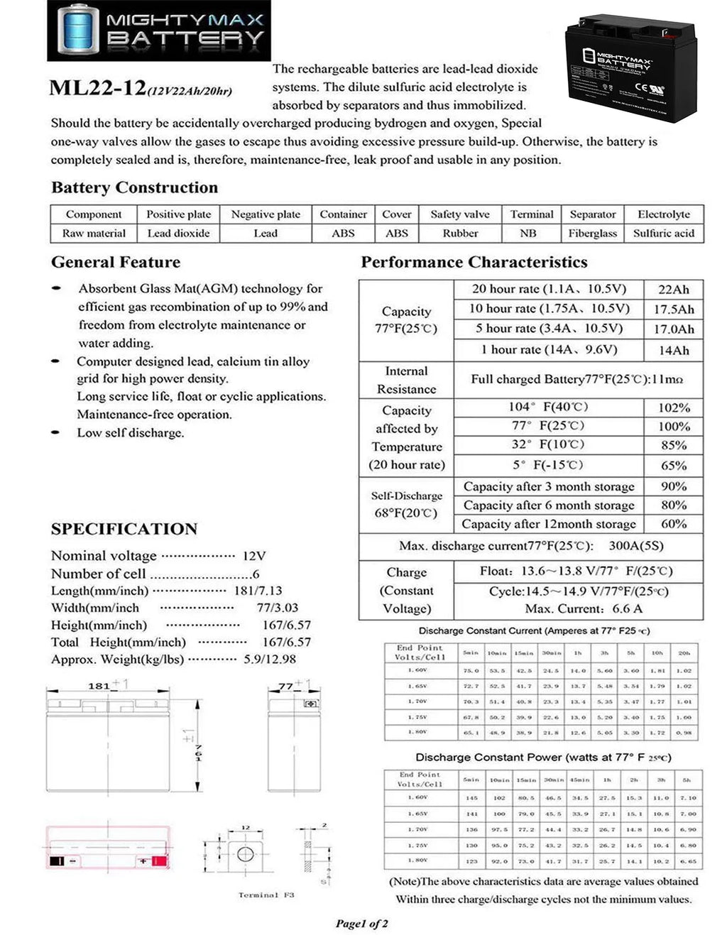 22AH 12V Battery Scooter R200/R500 Replaces Series SLA Rascal