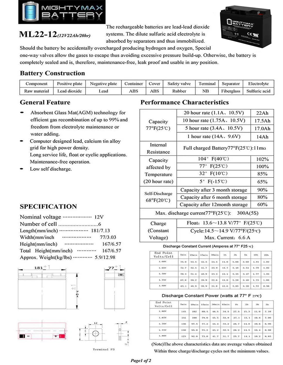 22AH 12V Battery Scooter R200/R500 Replaces Series SLA Rascal