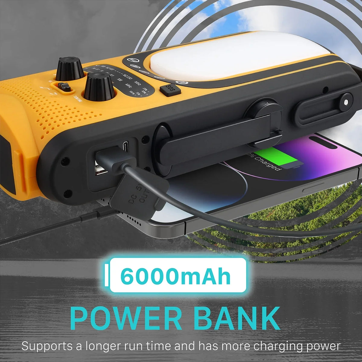 Outdoors (Model & Weather Crank with Light, Alarm Alert, 6,000mAh A7) SOS Charging, & Emergency Camping Bank for Power Radio FosPower Reading Lantern Solar FM/NOAA Charger Weather Hand &