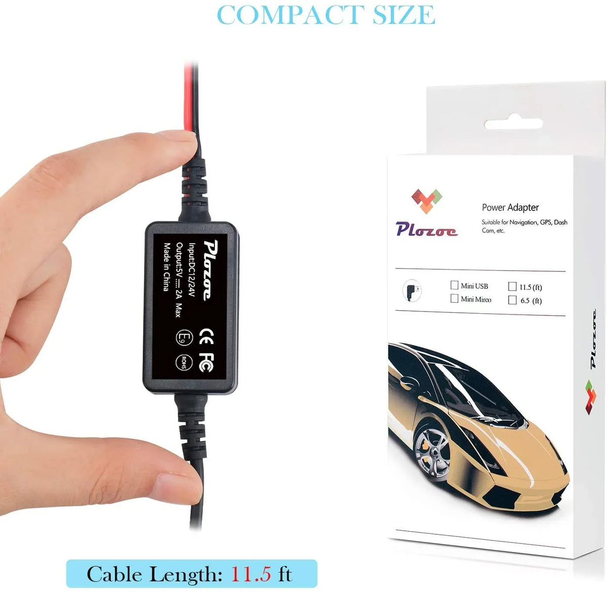 Dash Power Car Camera Wire Plozoe Cam to Dashcam, USB for 12V-24V ro Charger Kit, 5V Hard Hardwire Cord, Kit Dash
