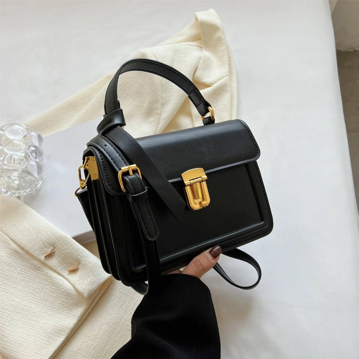 Purse Inch For Women Leather Crossbody (7.9*5.93*3.16) Decor Faux Junior Flap Buckle Bag, Square Handbag, Trendy