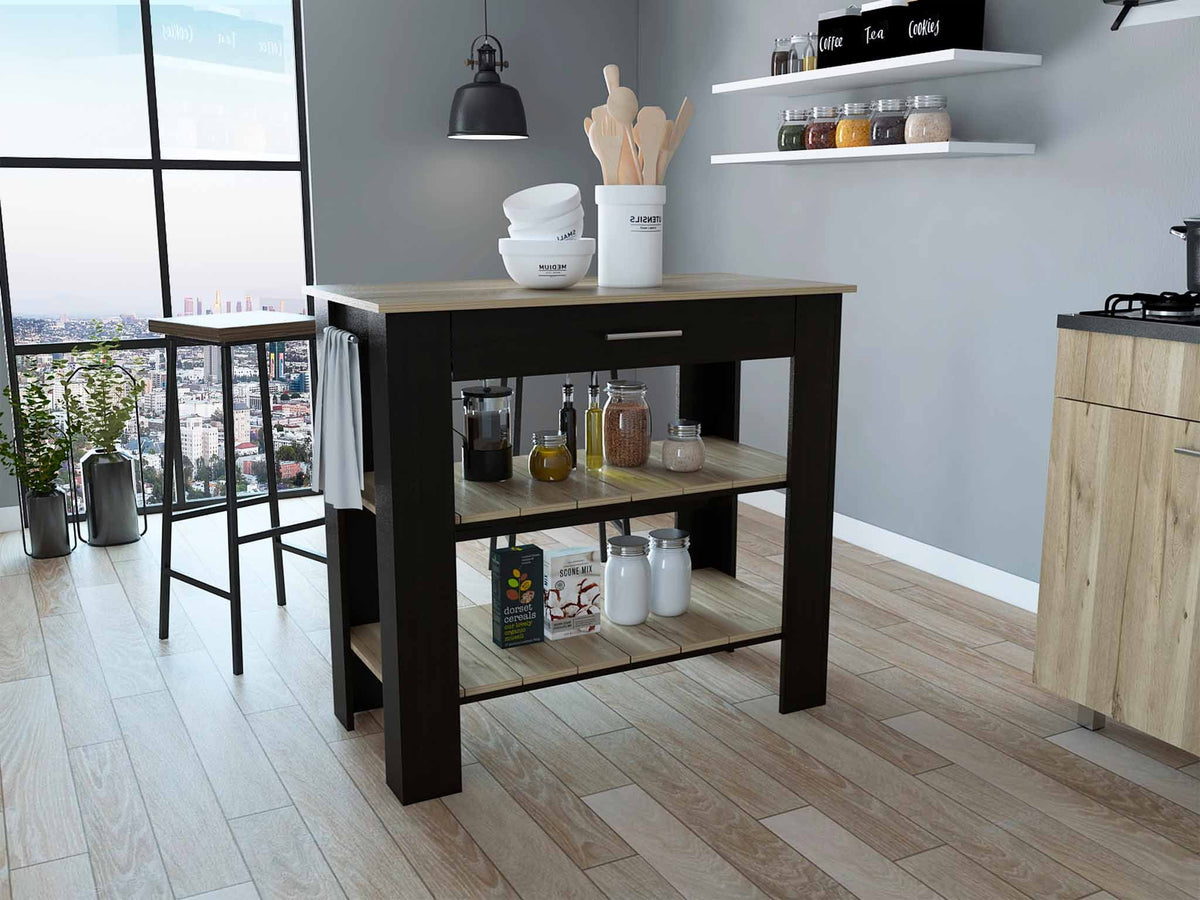 Kitchen Product Island, Assembled Boahaus Oak Light Reims / Height Wengue in, Black 37