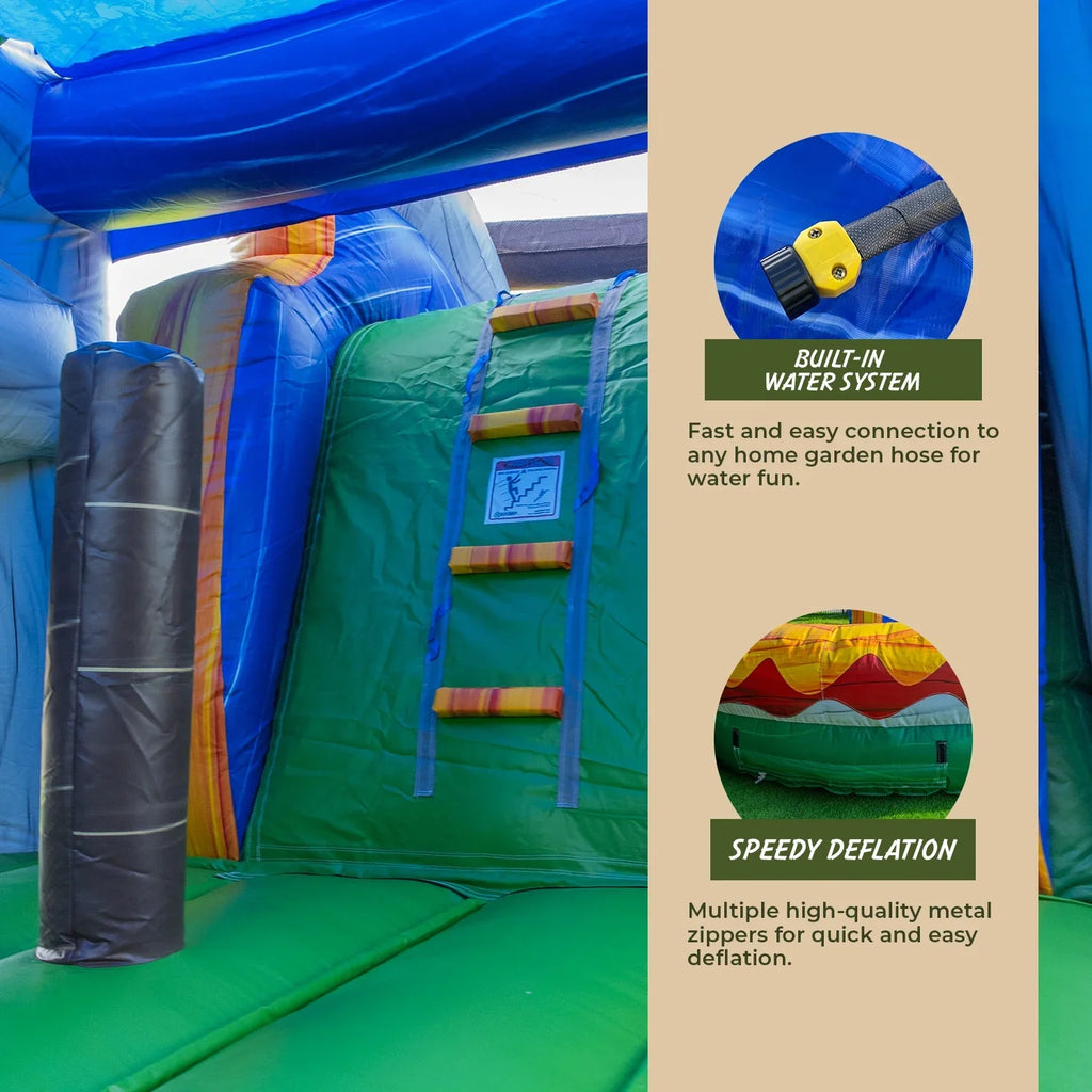 XJUMP Splash Slide T-Rex Kids Adults Combo Commercial Dinosaur for Water Air and Bounce Pool Blower), Inflatable Grade House (with with