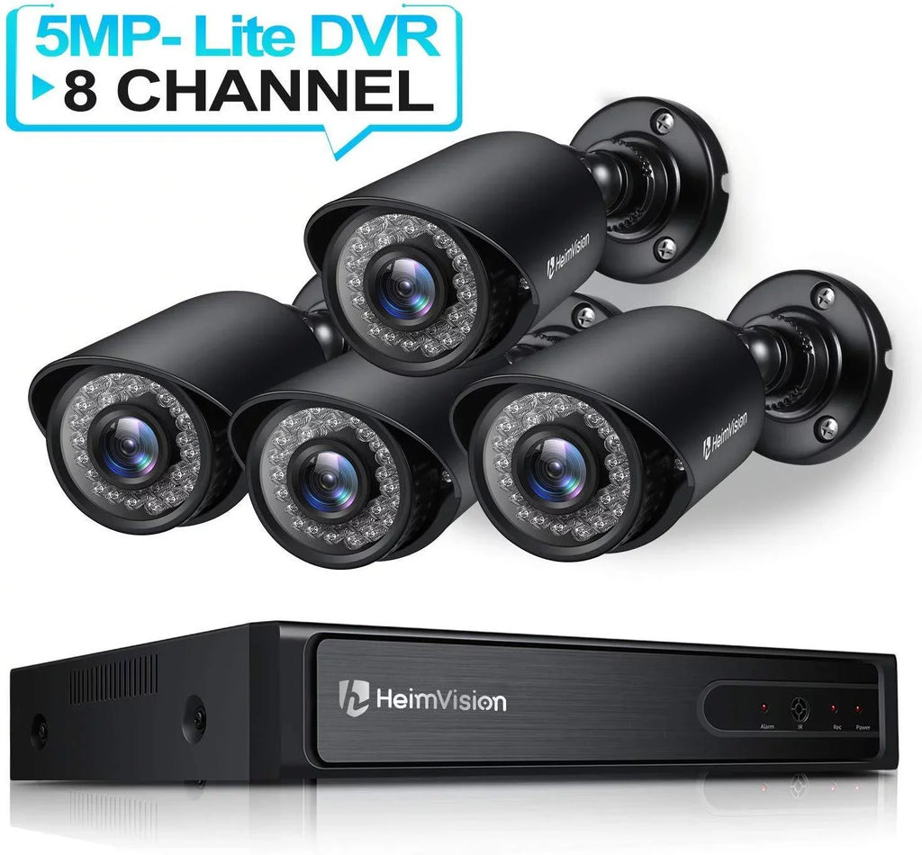 HD-TVI DVR CCTV with No HeimVision System, Drive Vision, Surveillance Outdoor/Indoor Hard HM245 4Pcs Security 8CH Camera 1920TVL Camera Weatherproof 5MP-Lite 1080P Night