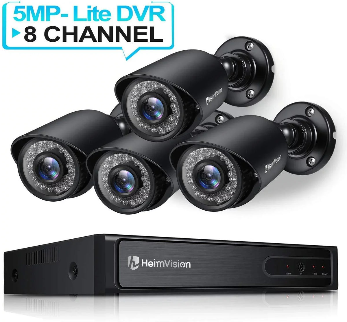 HD-TVI DVR CCTV with No HeimVision System, Drive Vision, Surveillance Outdoor/Indoor Hard HM245 4Pcs Security 8CH Camera 1920TVL Camera Weatherproof 5MP-Lite 1080P Night