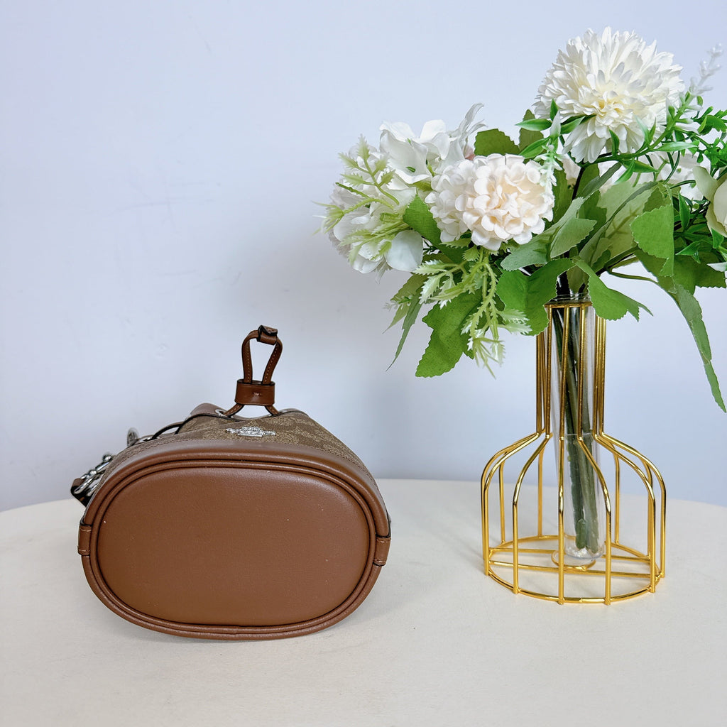 Signature In Canvas Bag IN Bucket CR145 Khaki Mini Saddle Coach