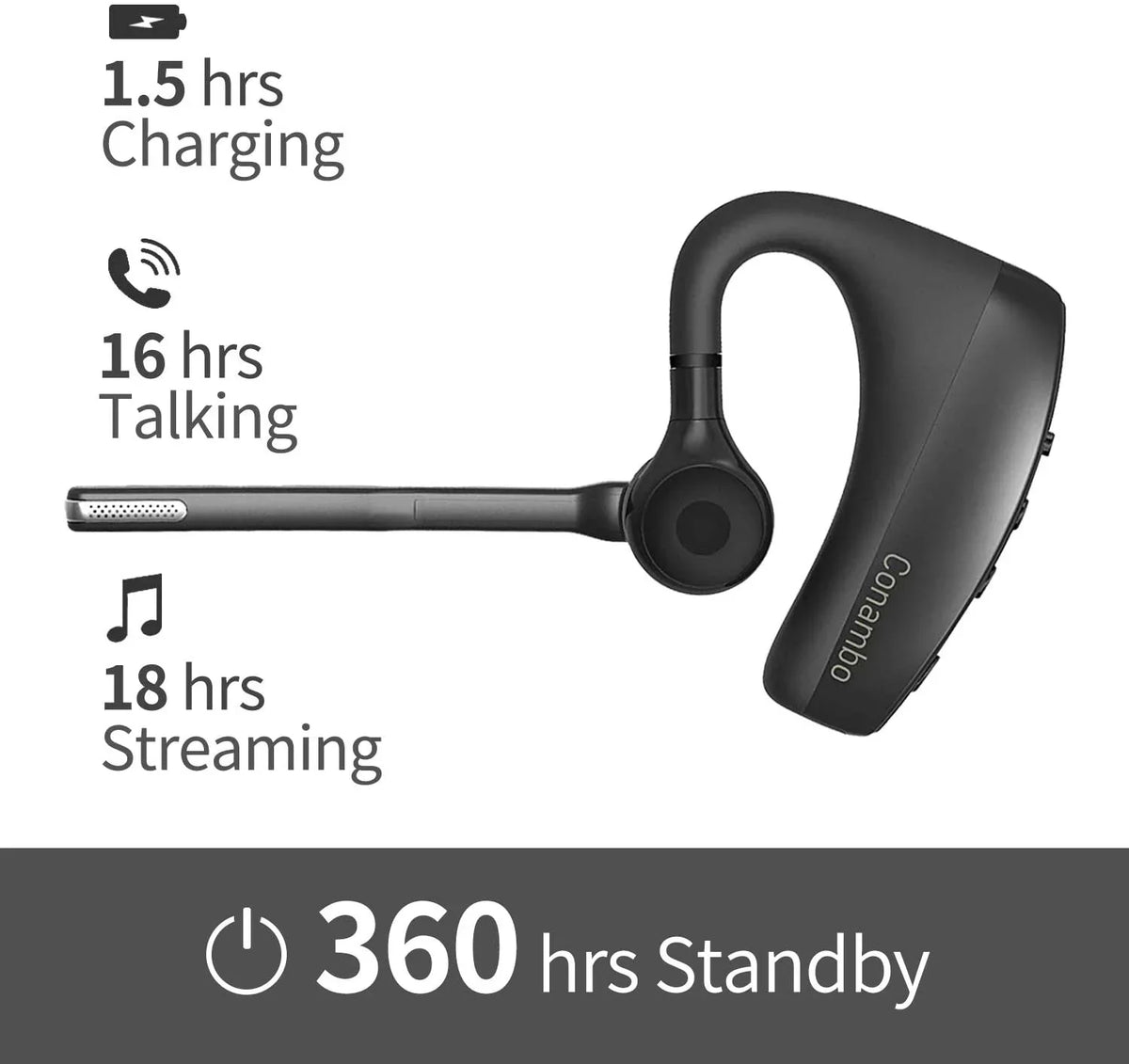 CVC8.0 Earpiece Talktime with Wireless Cancelling Dual Mic Bluetooth 16Hrs Bluetooth Noise 5.1