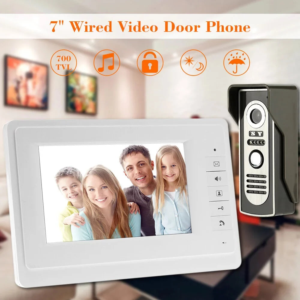 Unlock Visual View Phone Video Night Infrared for Indoor Home Door and with Wired Rainproof System Outdoor Monitor Doorbell 7” support OWSOO