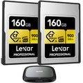 Reader Card, Memory A/SD Lexar (2-Pack) R900/W800 Gold Pro Lexar 3.2 Gen CFexpress 160GB A Type with Professional Bundle USB CFexpress Type 2x2