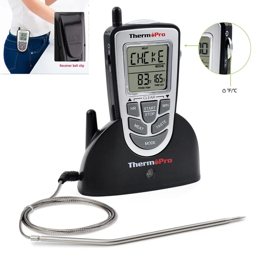 BBQ Food Probe LCD Kitchen Cooking Wireless ThermoPro, Grill Remote Meat Smoke, Oven Thermometer