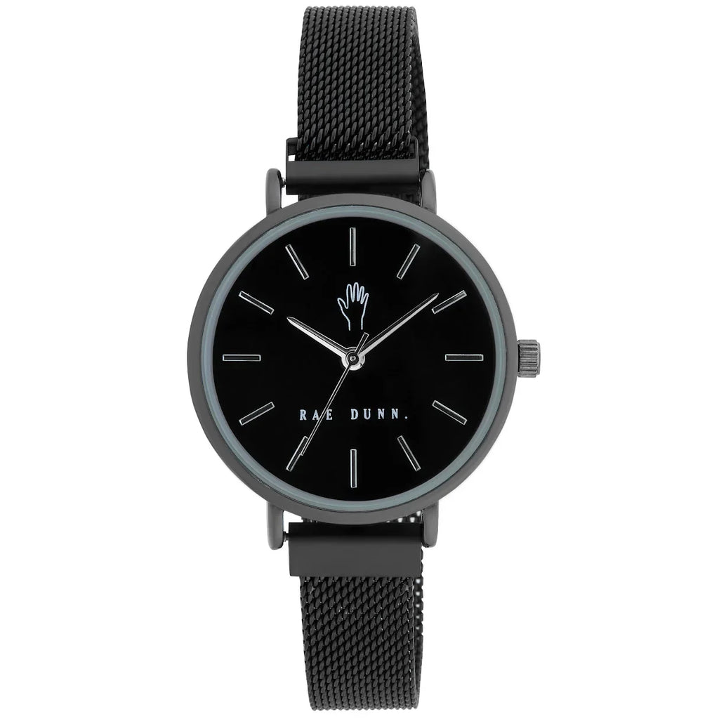 33mm Sleek ROBIN Mesh Rae Round Dunn Women's Clasp Watch Magnetic Black Face