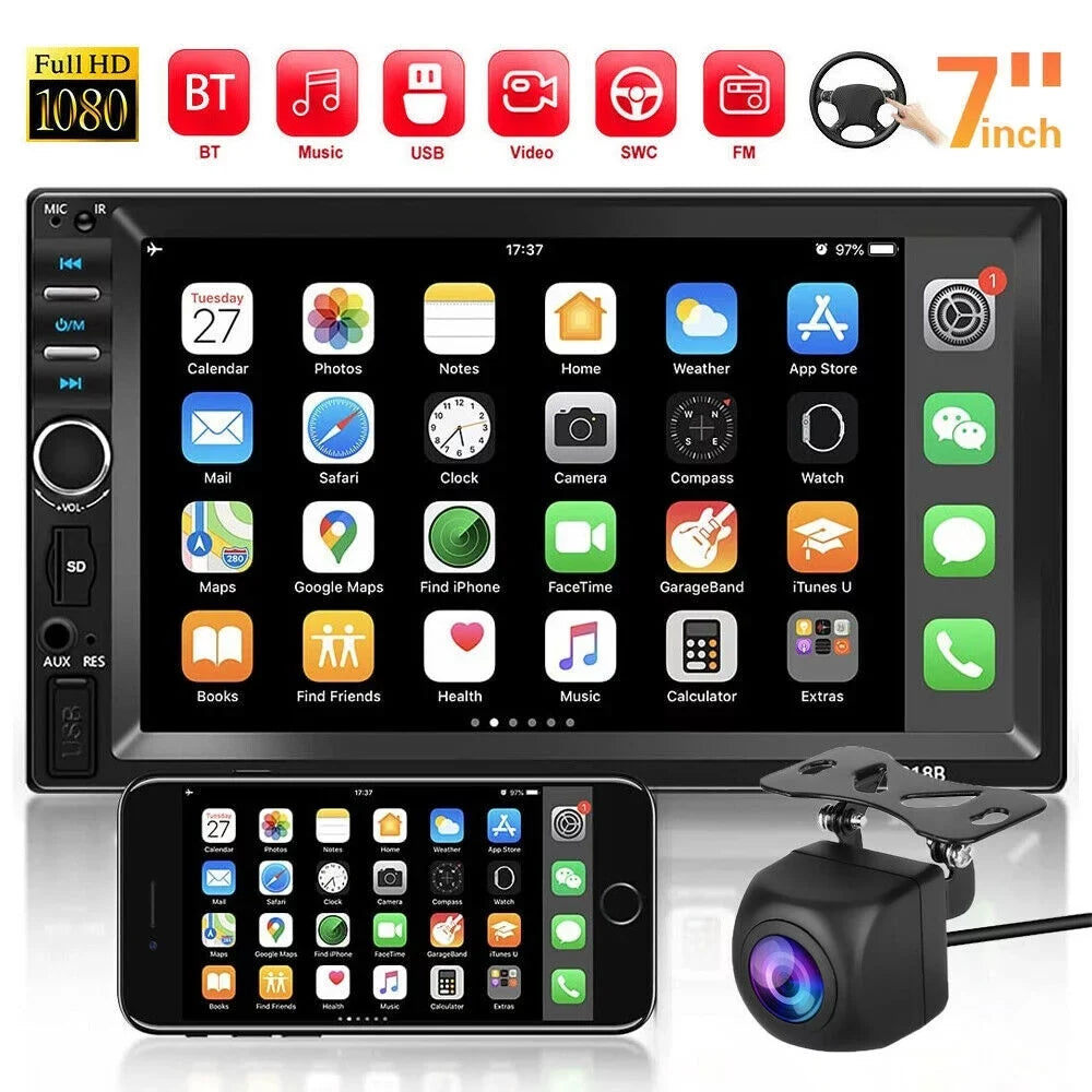 Double Receiver 7" Car Radio Stereo Free Touch Radio Link/USB/SD/AUX, Audio Screen Mirror Support Hands Bluetooth Backup Calling Radio - Car Camera Din Car with