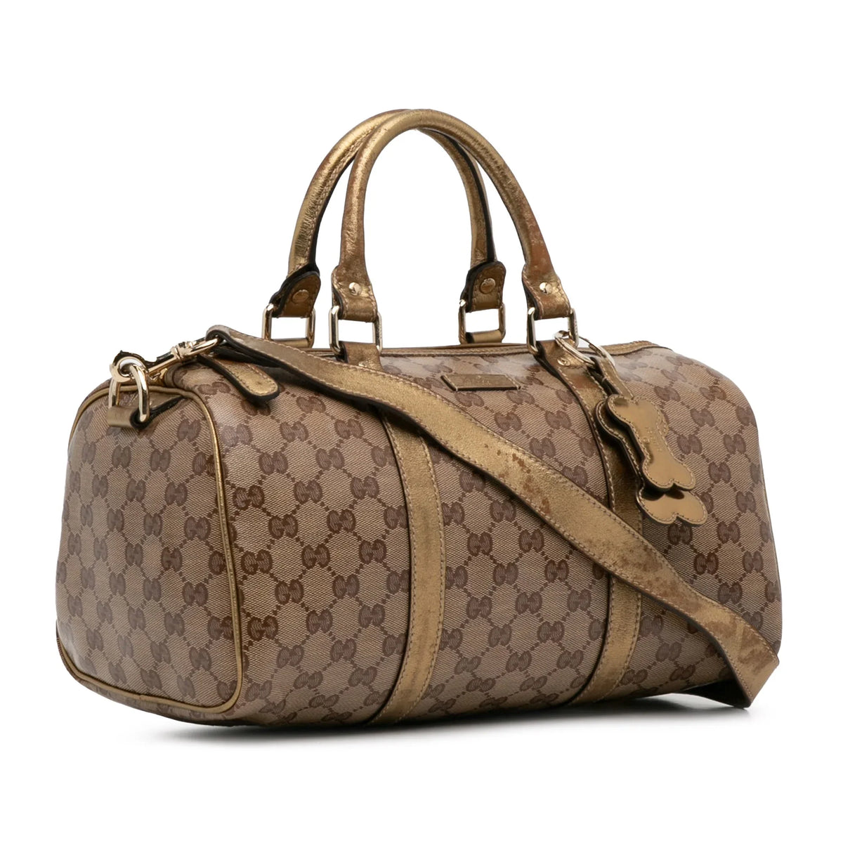 (Fair) Canvas Authenticated Fabric Coated GG Gucci Pre-Owned Unisex Satchel Brown Joy Crystal