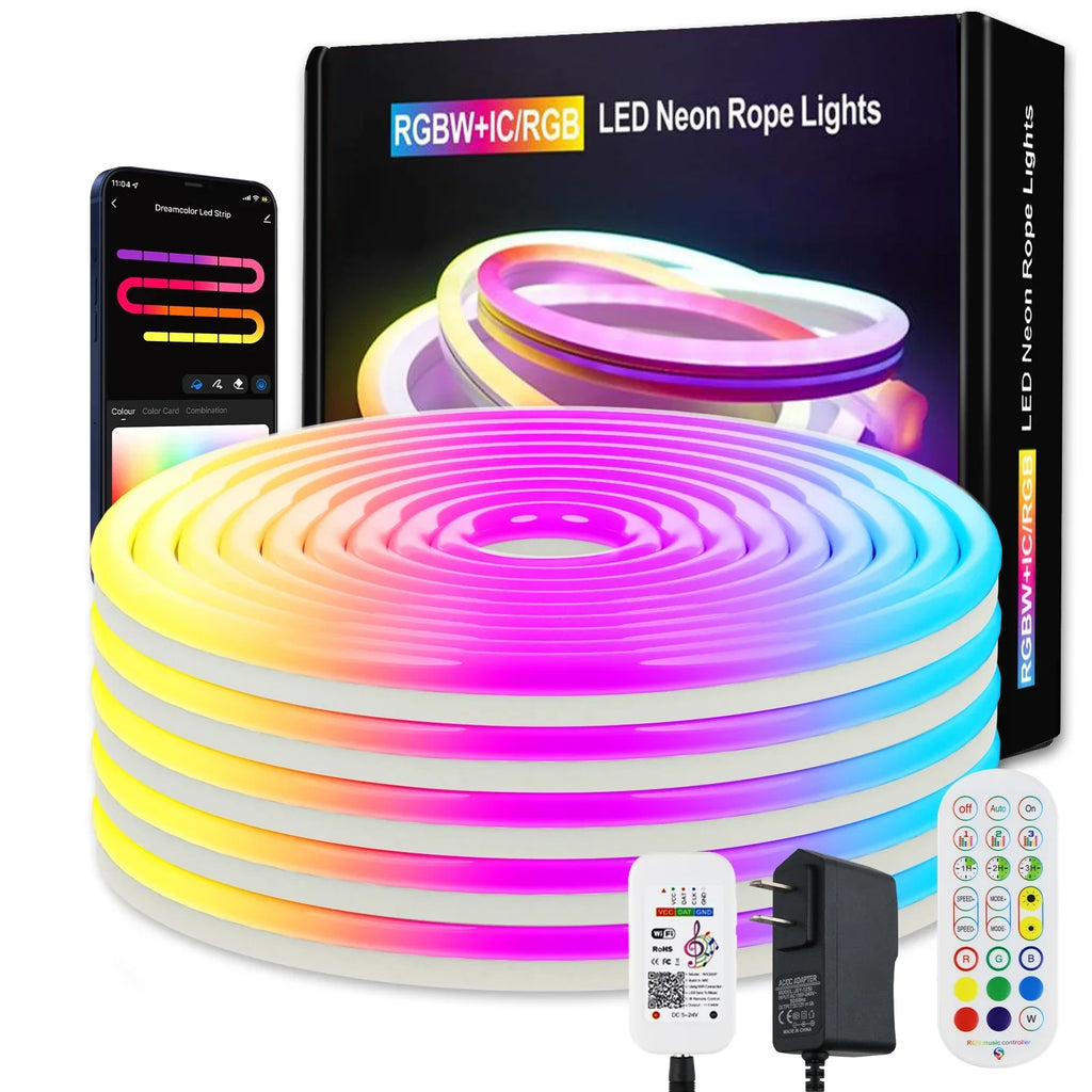 Works Room Music Flexible Neon For Living 9.8ft LED Alexa Decoraction IP67 Waterproof Lights Dimmable Outdoor CheDux DIY Sync Wall, With Function, Google, Strip Control And With Light Remote And
