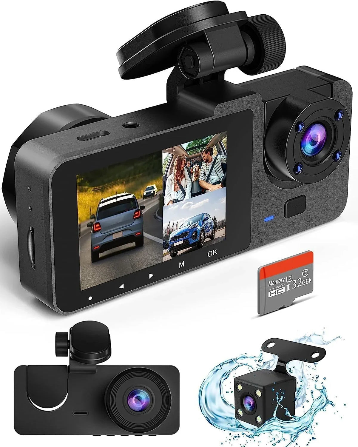 3 Night Recording,24H Screen,WDR,Loop Channel Full IPS Dash with SD Camera Cars Cam Parking Mode UHD Vision,170°Wide Angle,2.0'' Super Inside,4K Rear Dash 32GB Front for Free and Card,Built-in