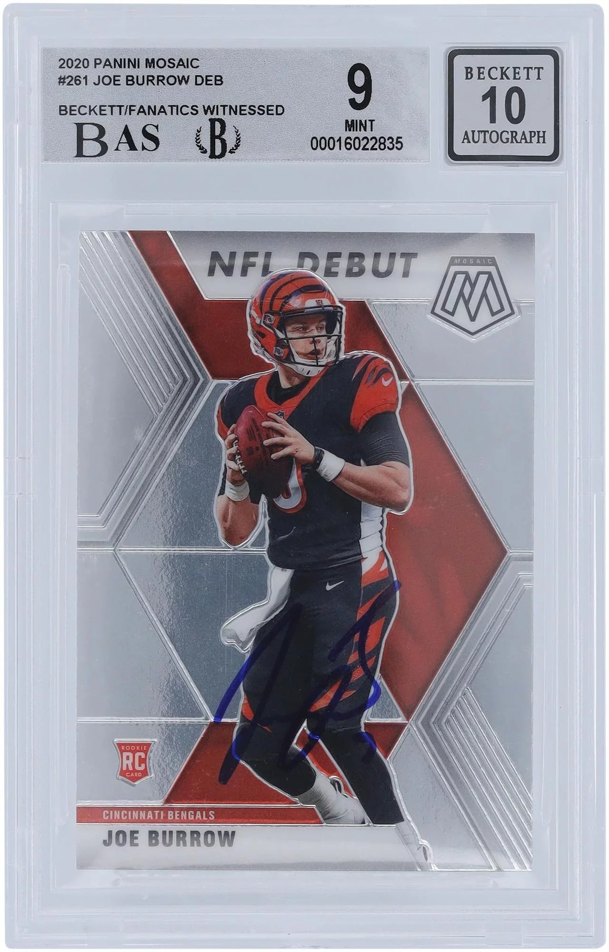 '- Authenticated Rookie Certified Authentic Autographed Card Witnessed #261 9,8.5,9,9 Fanatics Burrow Fanatics - Panini Beckett 2020 Bengals Subgrades Mosaic 9/10 Joe Cincinnati