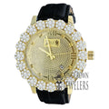 Bezel W/Date Face Diamond Roman Gold Tone Mens Khronos Dial Leather Wrist Watch Flower Genuine Genuine