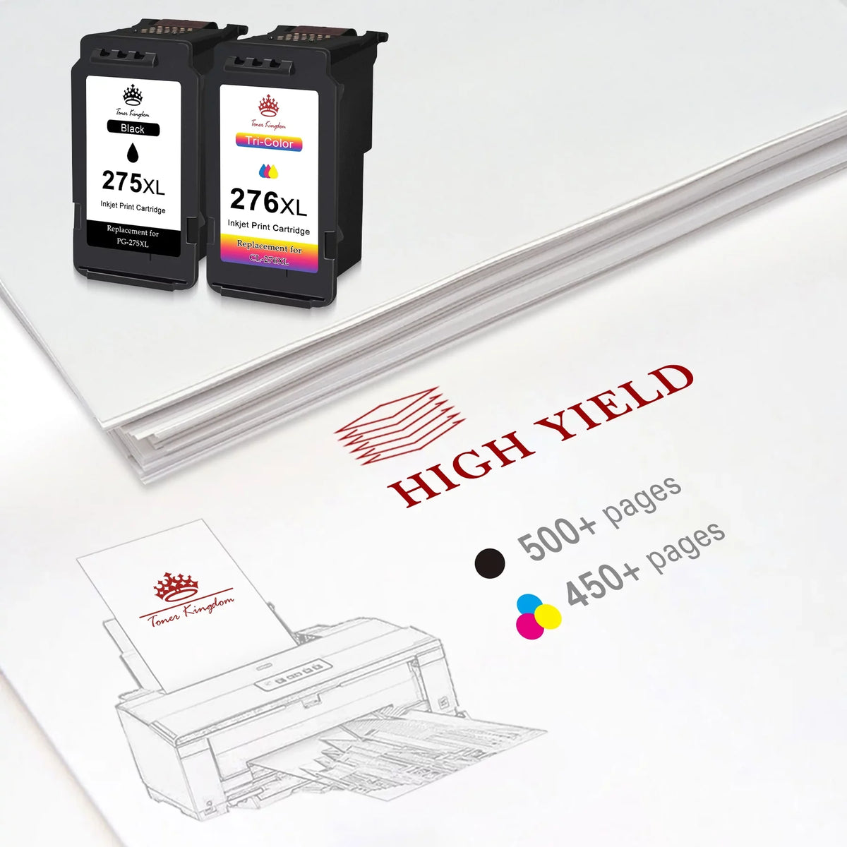 for TR4722 Cartridges PG-275XL 1 Canon Capacity TR4720 275 TS3522 TR4700 Printer for Cartridges High (2 Ink 276 TS3500 275 276XL 275XL Black, Pixma 276 TS3520 CL-276XL Ink and Ink Color)