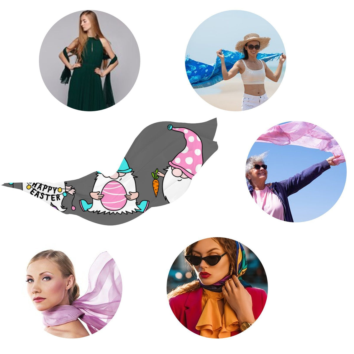 for Wraps Neck Oblong Easter Shawls Sunscreen Women Silk Large FREEAMG Scarf Headscarf Packed Wraps Hair Gift Long Gnomes