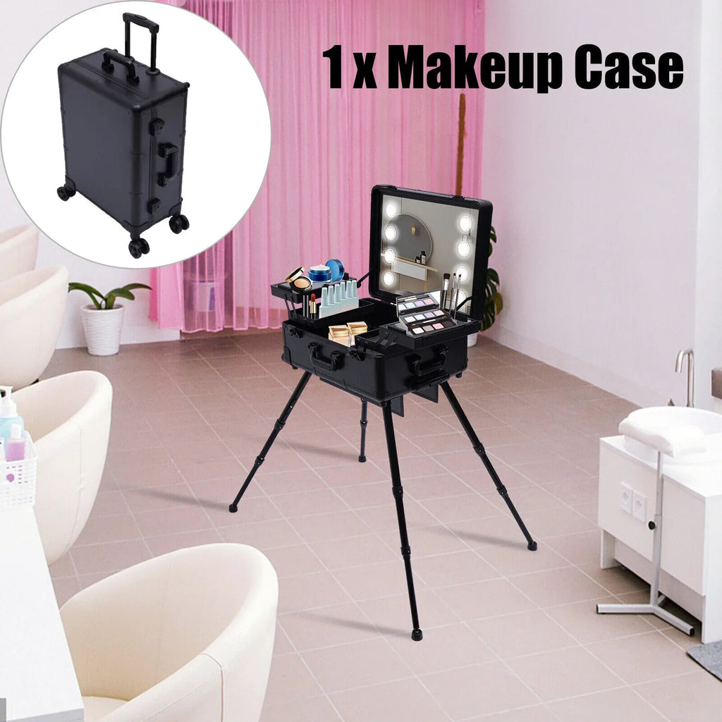 with DENEST Travel Makeup Box Rolling Case Organizer Train Key Cosmetic Trolley Luggage