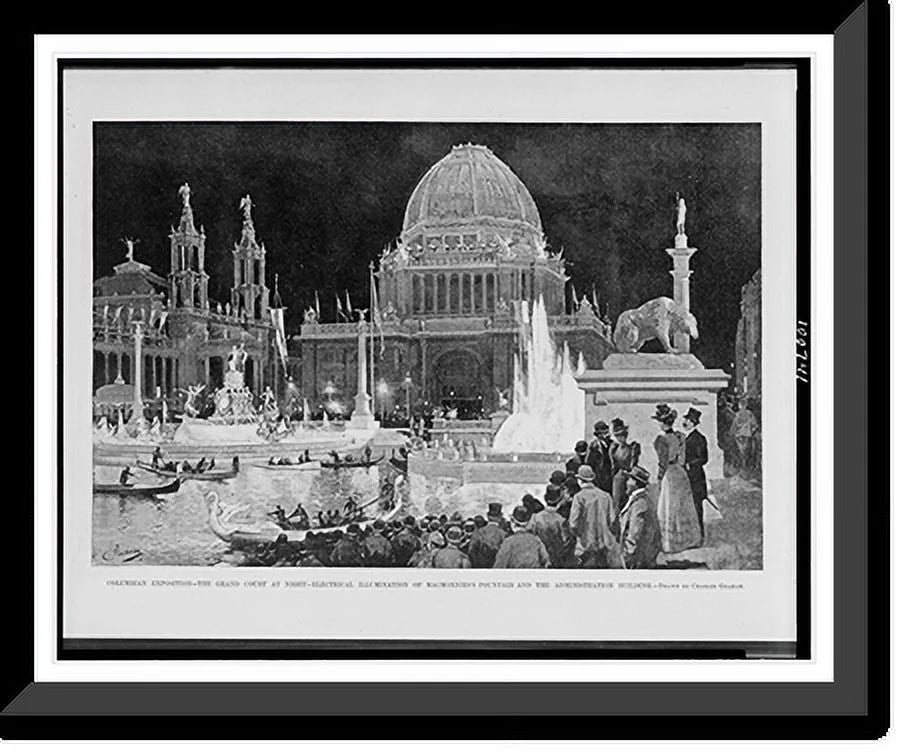 17-7/8" grand administration the fountain Exposition. 21-7/8" and the court Framed MacMonnies's building.drawn Charles Print, at of by electrical night. illumination Historic Graham., Columbian x